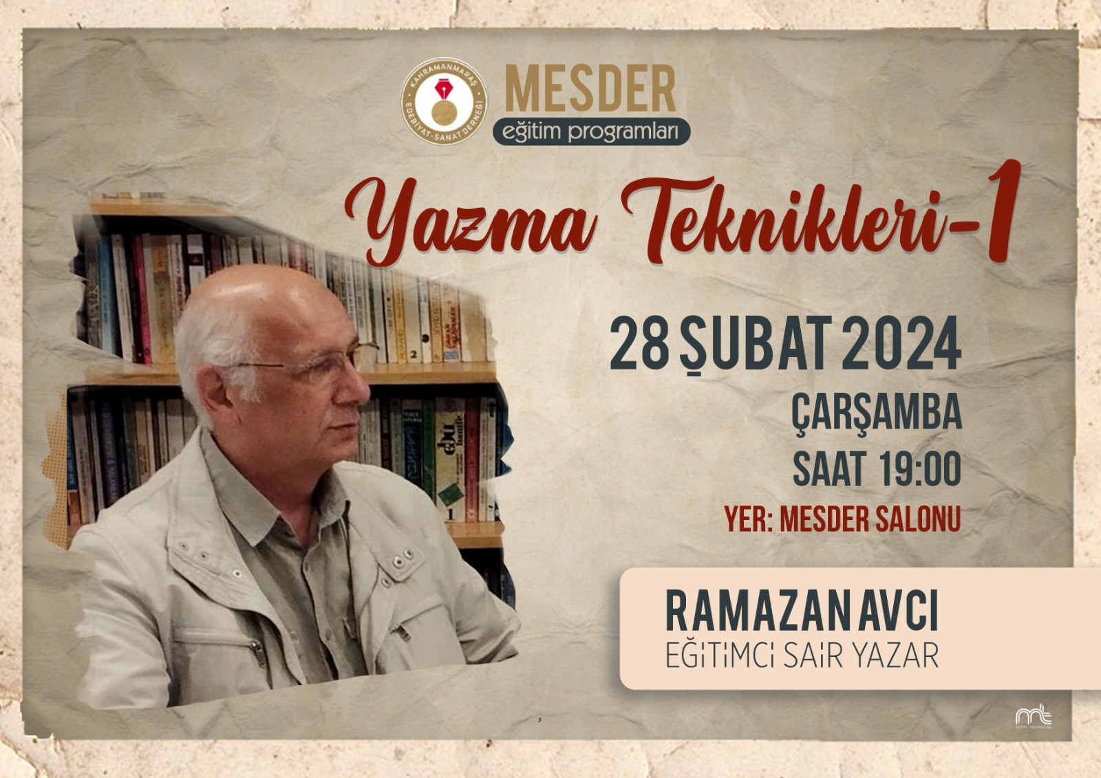 MESDER’DE RAMAZAN AVCI TARAFINDAN “YAZMA TEKNİKLERİ” EĞİTİMİ VERİLECEK