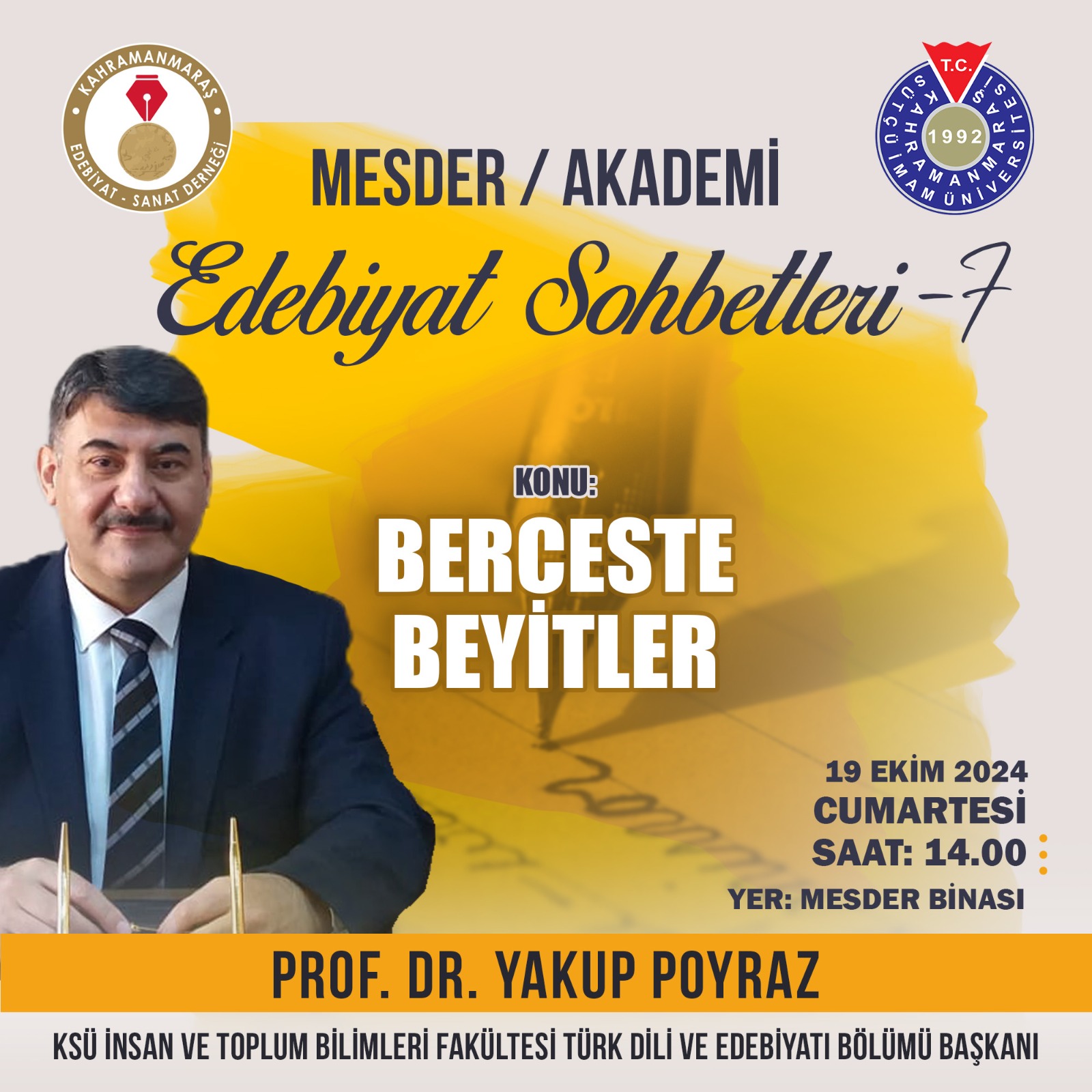 KAHRAMANMARAŞ EDEBİYAT VE SANAT DERNEĞİ’NDE “MESDER/AKADEMİ- EDEBİYAT SOHBETLERİ” İLE YENİ DÖNEM BAŞLIYOR