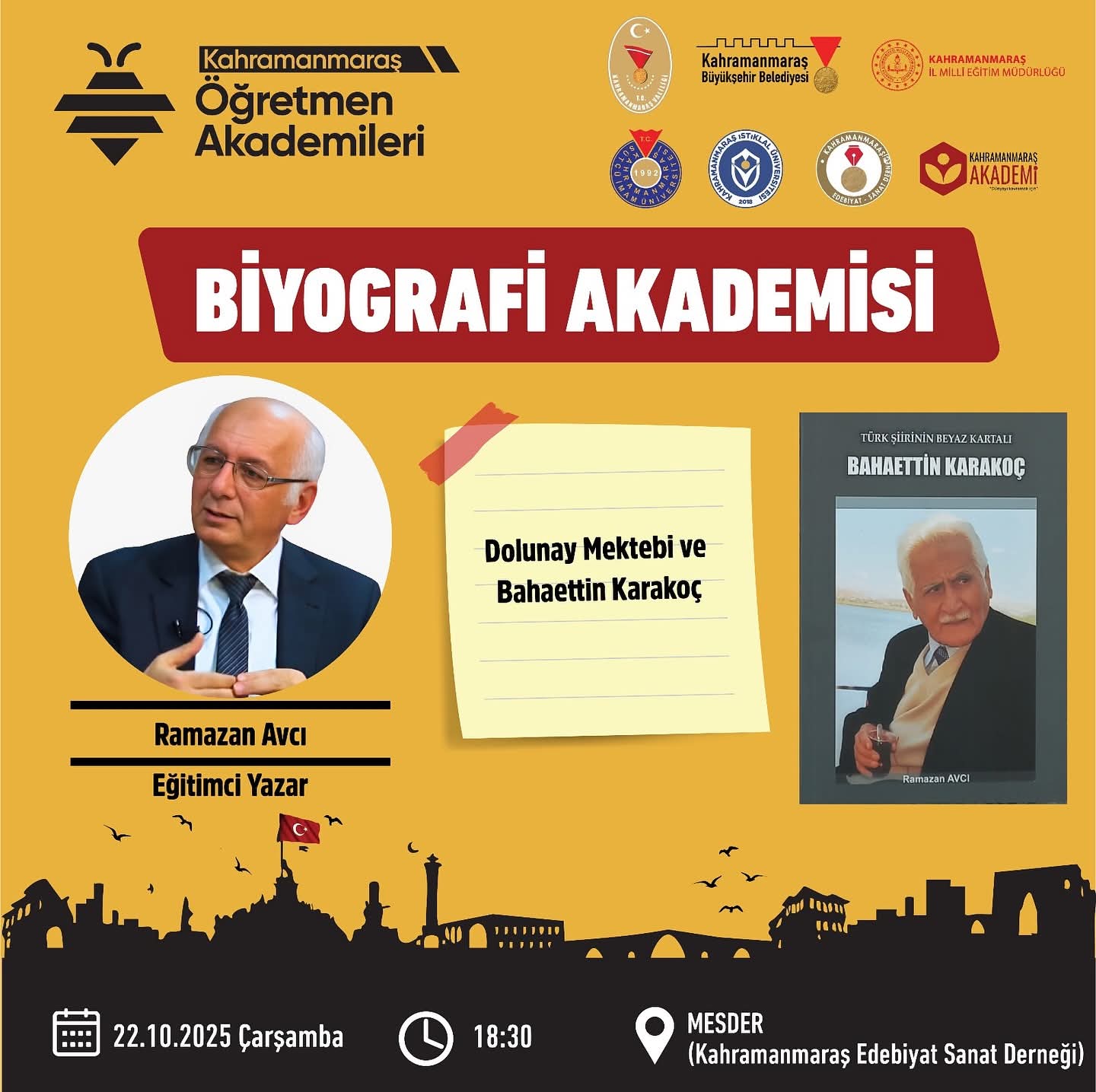 MESDER’de Kahramanmaraş Öğretmen Akademileri Biyografi Akademisi: İlk Program Ramazan Avcı Sunumuyla “Dolunay Mektebi ve Bahaettin Karakoç”