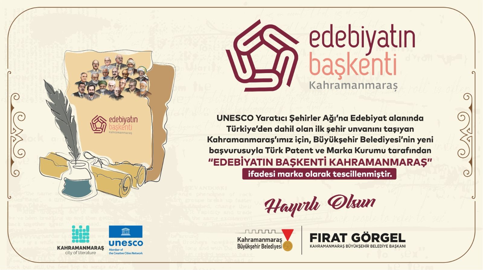 “Edebiyatın Başkenti Kahramanmaraş” Markası Resmen Tescillendi