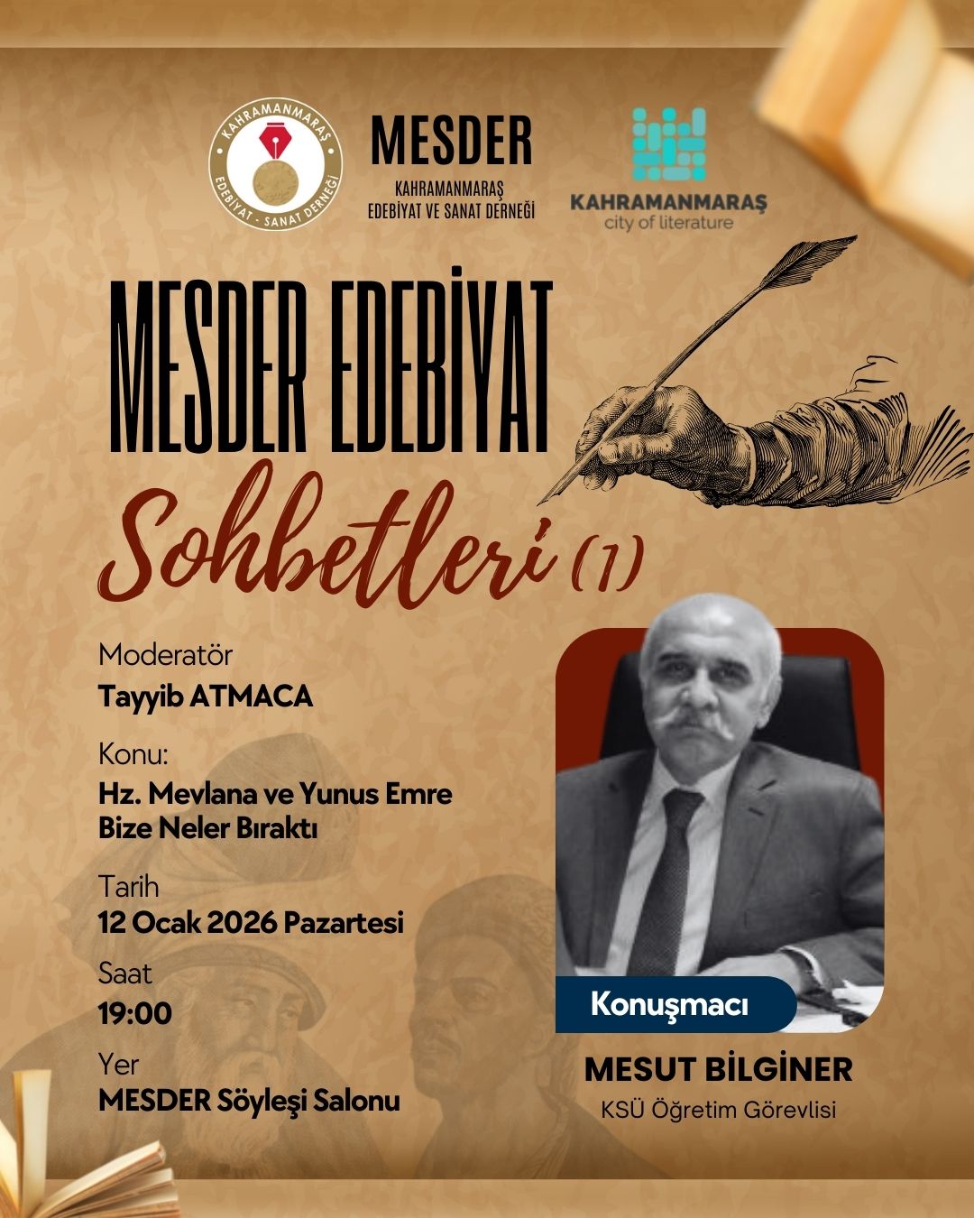 MESDER’de Edebiyat Şöleni: Mevlana ve Yunus Emre Mirası Konuşulacak